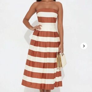 Fashion Nova Brown and Cream Strapless Dress